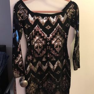 Mini Black Sequin Party Dress